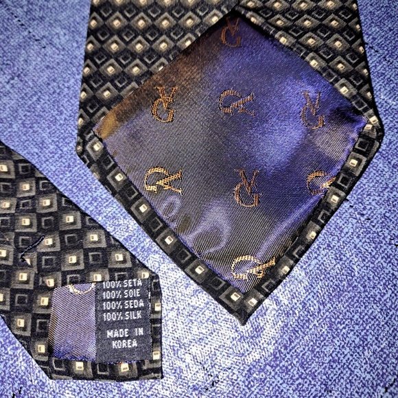 Valerio Garati Necktie 100% Pure Silk 57"-60" Men Black/Gold Designer Geometric - Picture 5 of 7